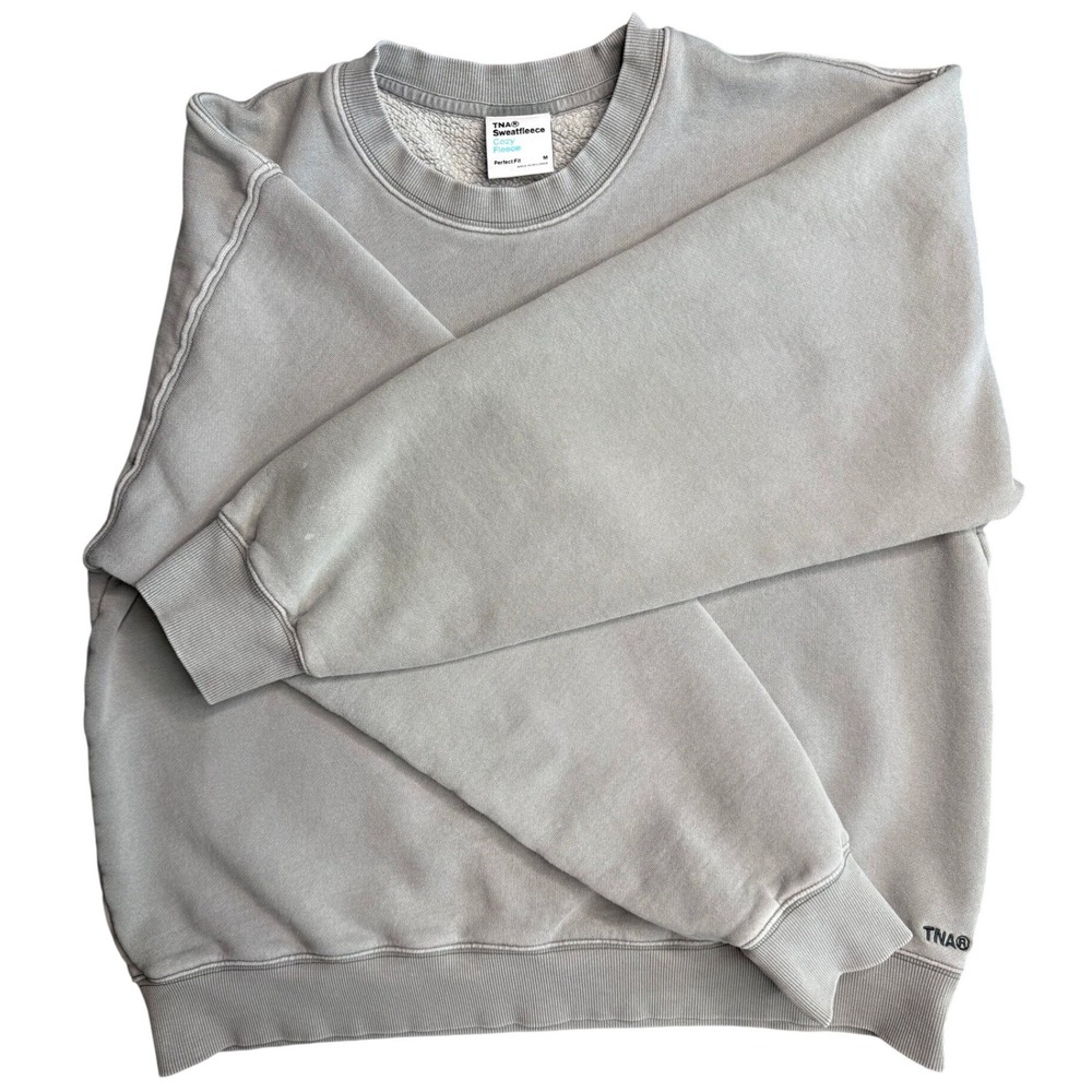 Aritzia Tna Cozy Sweat Fleece Perfect Crew Sweatshirt Grey Size M